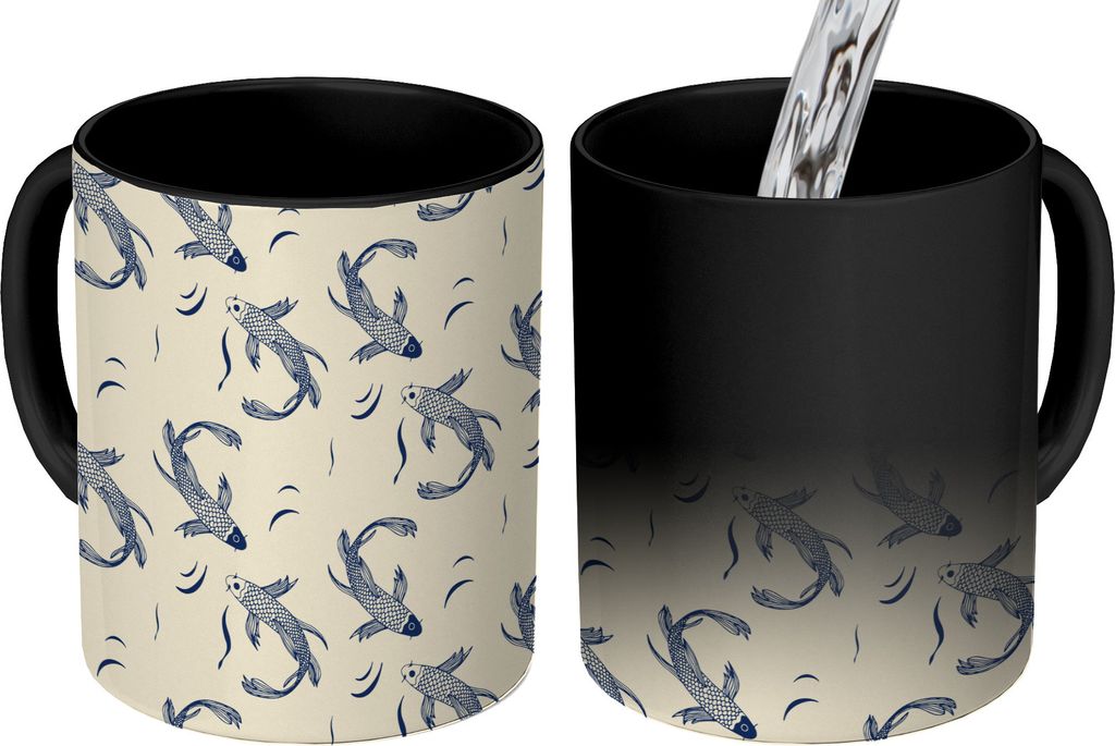 MuchoWow Zauber Tasse Zaubertasse Magic Karpfen - Fisch - Japan - Muster 350 ml Farbwechsel Becher Geschenk Geschenkidee - Magic-Tasse - Fototass...