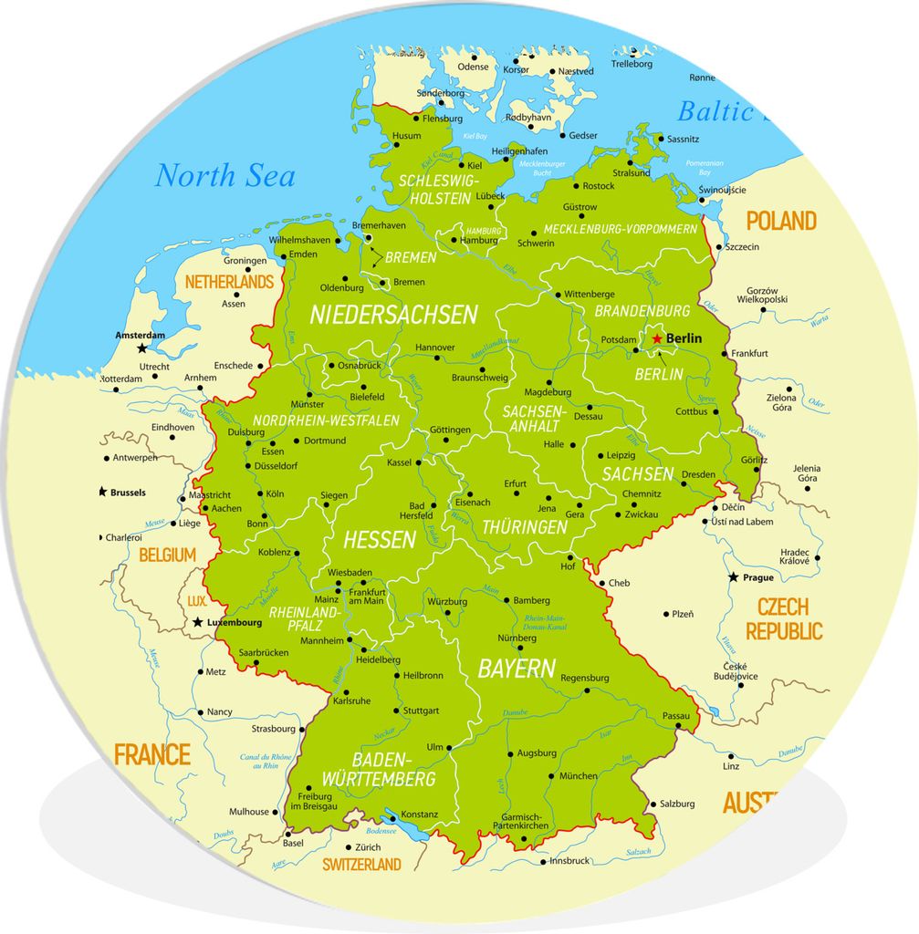 MuchoWow Rundes Wandbild - Runde Bilder Bunte Deutschlandkarte Ø 30 cm Kreis Wanddekoration Kunststoff - Wandkreis - Wandschmuck - Schlafzimmer ...