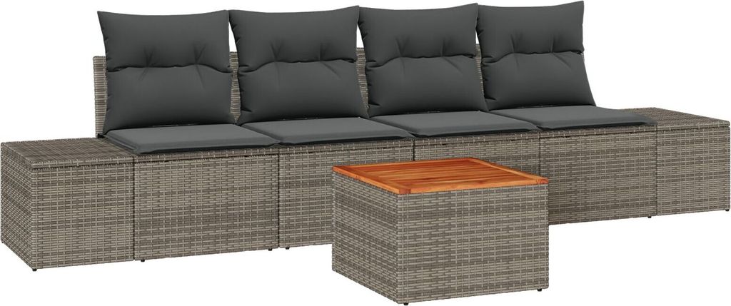 Möbel 5-teiliges Garten Sofa Set mit Kissen Grau Poly Rattan Akazie - Gartensofas 3347888
