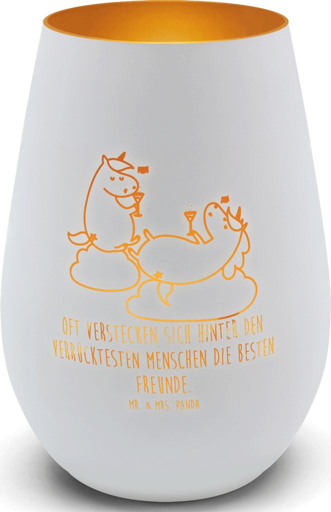 Mr. & Mrs. Panda Kerzenhalter Einhorn Sekt - Weiß - Geschenk, Party, Teelichthalter Glas, Unicorn, BFF, Windlicht, teelichtglas, Freundin, Laterne...