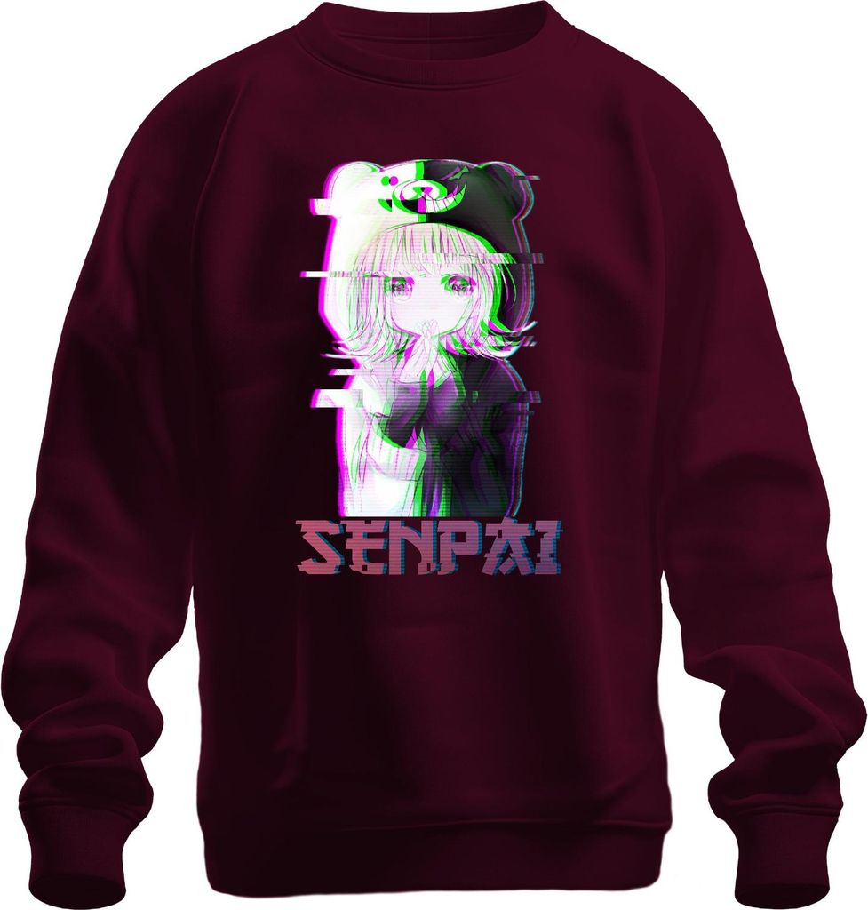 SENPAI Anime Kawaii Chibi Glitch Manga Otaku Bär Kapuze Vaporwave Uni Sweatshirt Pullover, Burgundy, L