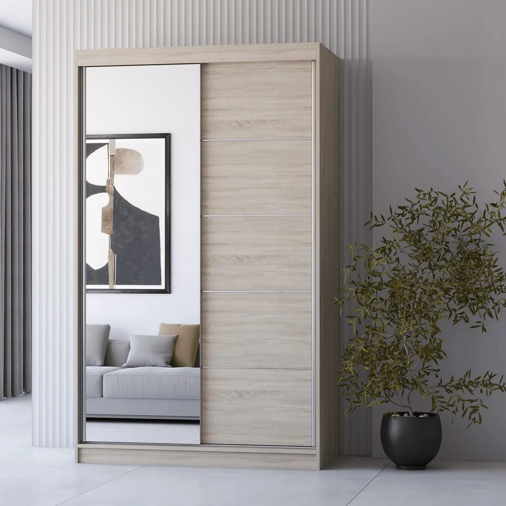 Armoire à portes coulissantes Neomi 05 Sonoma avec miroir 120cm
