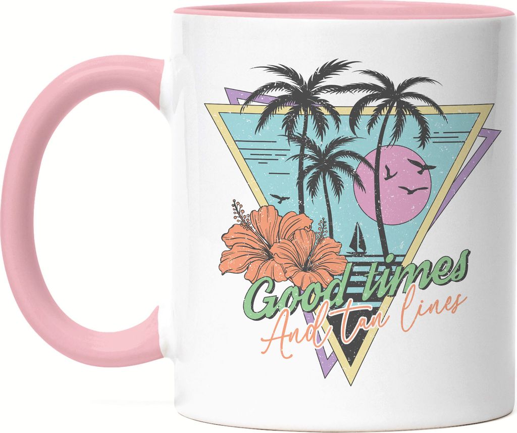 Good times and Tan lines Tasse Rosa Sonne Surf Ozean Meer Strandliebe Sommer