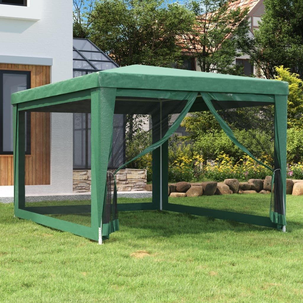 Möbel Partyzelt mit 4 Mesh-Seitenwänden Grün 3x4 m HDPE - Produktbild 
