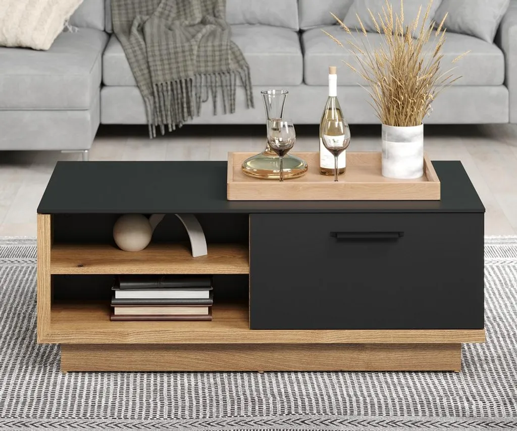 Table basse Synnax anthracite et chêne Evoke au design contemporain
