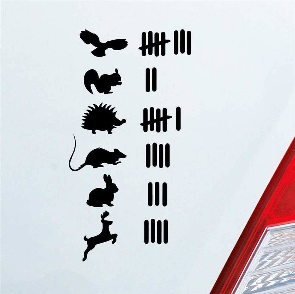 Auto Aufkleber Strichliste Liste Tuning Tiere Animal 15x8 cm Schwarz Glanz Sticker Heckscheibenaufkleber