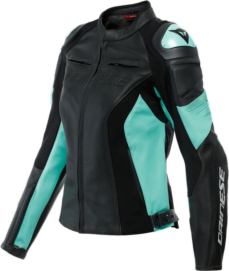 Dainese Racing 4 Damen Motorrad Lederjacke, schwarz/türkis, 46