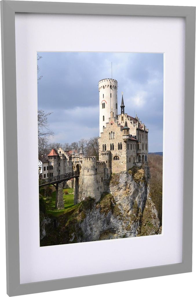 Nicola Spring Bilderrahmen mit A4-Passepartout – A3 (12" x 17") – Grau/Weiß