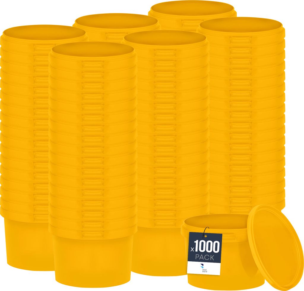 BenBow Eimer mit Deckel 0,5L x1000 Gelb - lebensmittelecht, stabil, luftdicht, auslaufsicher, geruchsneutral - Plastikeimer mit Henkel - leer