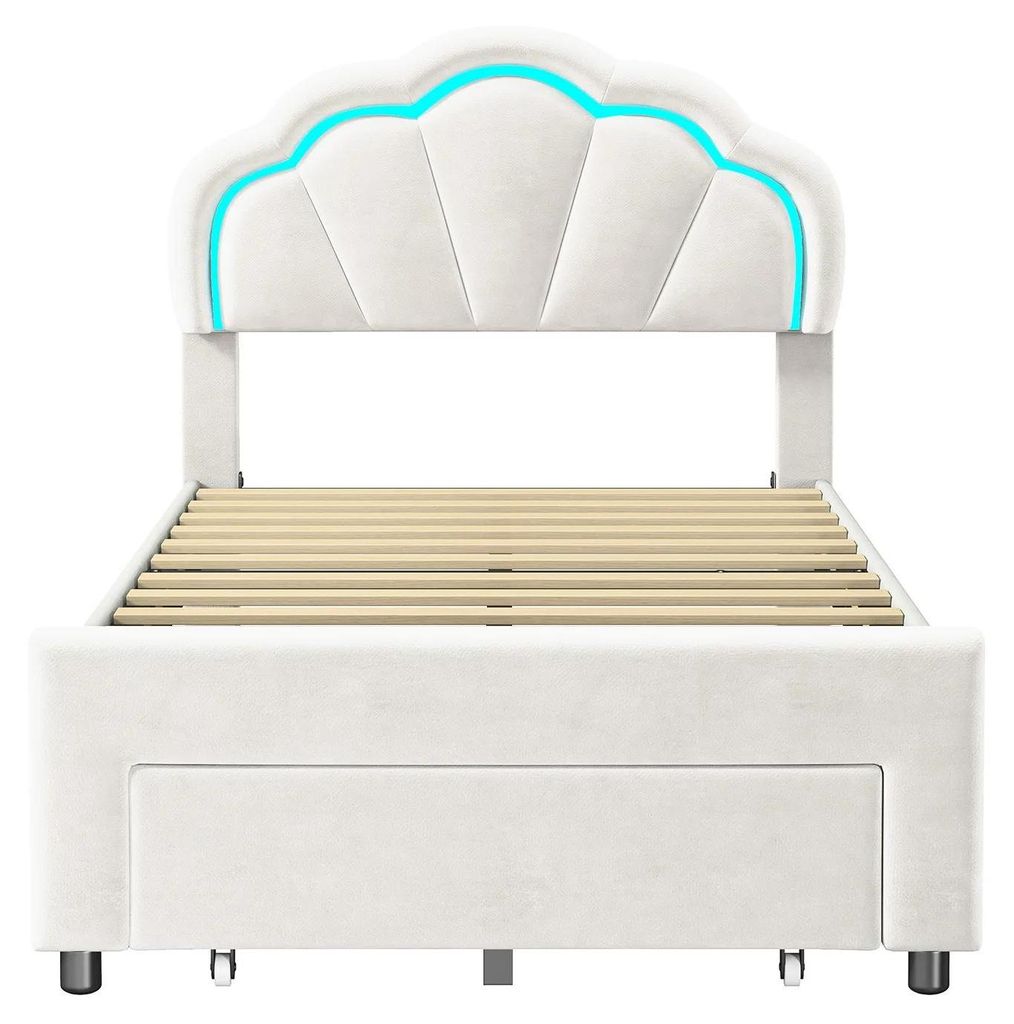 Kinderbett - Einzelbett - 90x200 cm - Holzgestell - Minimalistisch modern - Ohne Matratze - Weiß