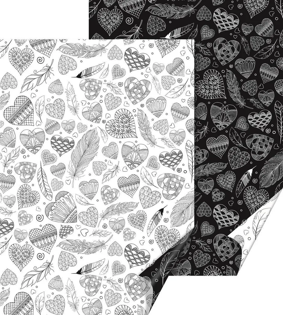 Carton à motifs ZENart Heyda 50x70 cm Papier Décoratif Cœurs et Plumes