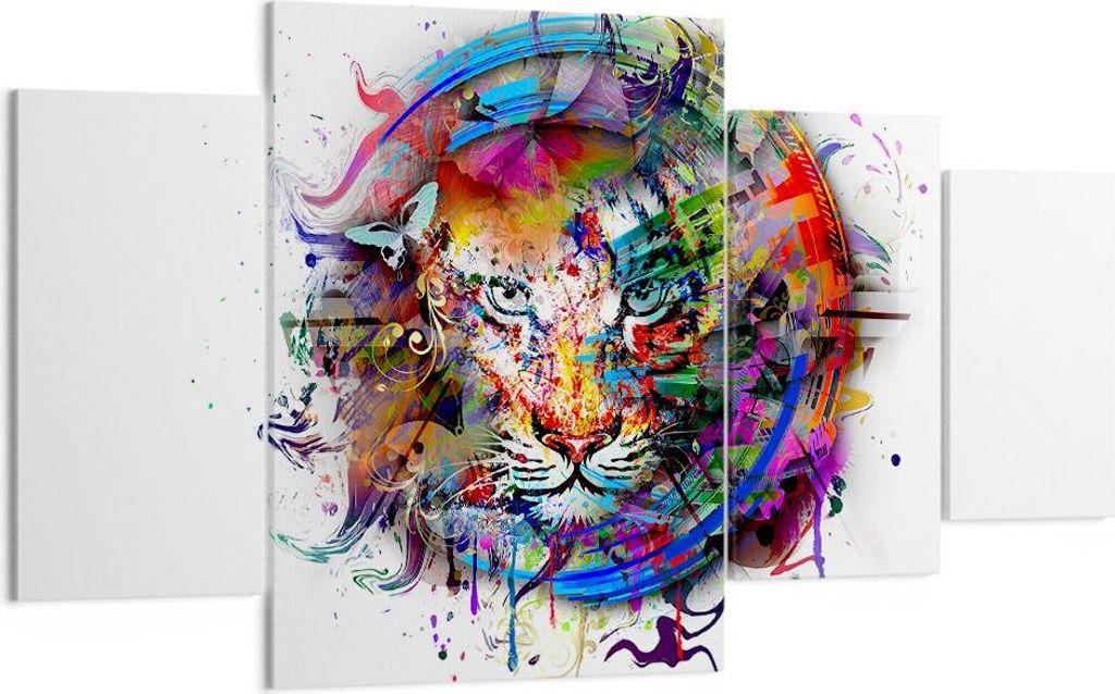 Bild auf Leinwand - Leinwandbild - Abstraktion Tiger Skizze Dschungel - 160x90cm - Wand Bild - Wanddeko - Leinwanddruck - Bilder - Kunstdruck - Lei...