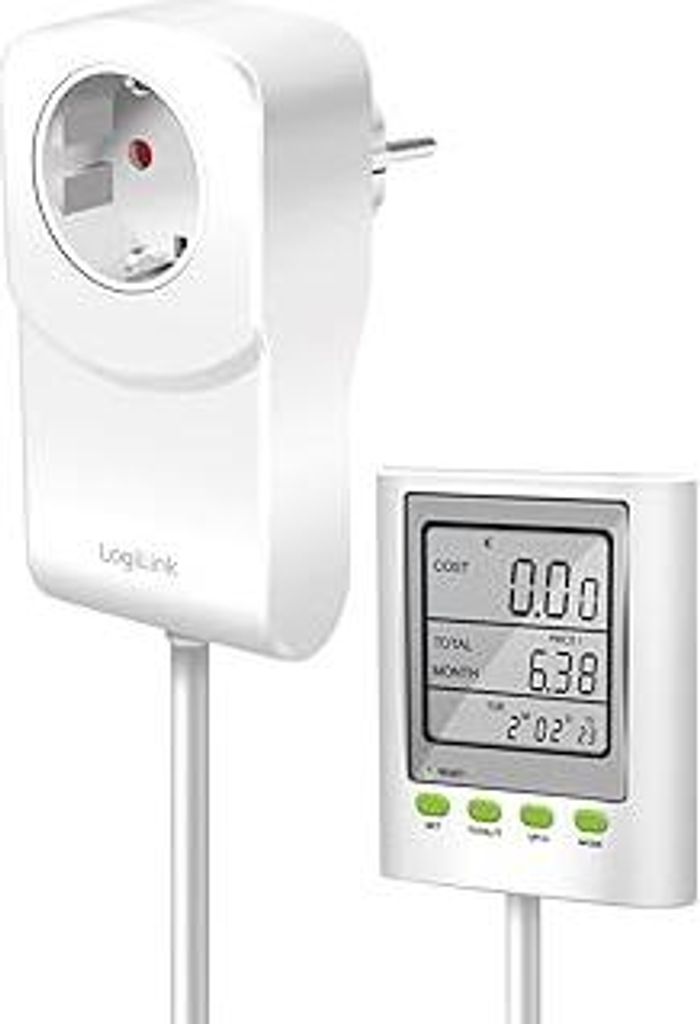 LogiLink Energiekosten-Messgerät mit CO2-Emissionsberechnung &Verlängerungskabel