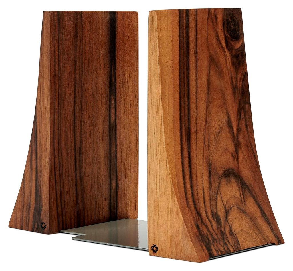 Buchstützen aus Holz – handgefertigte Buchhalter aus Walnussholz mit stabiler Metallsockel, modernes dekoratives Buchzubehör