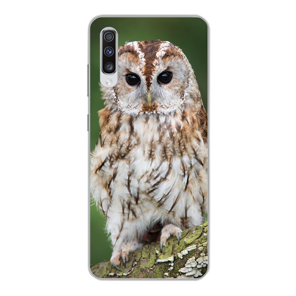 MuchoWow Handyhülle Schutzhülle Hülle für Samsung Galaxy A70 Braune Eule sitzt auf einem Baum Silikon Softcase Handy Hülle - Schutzhaube