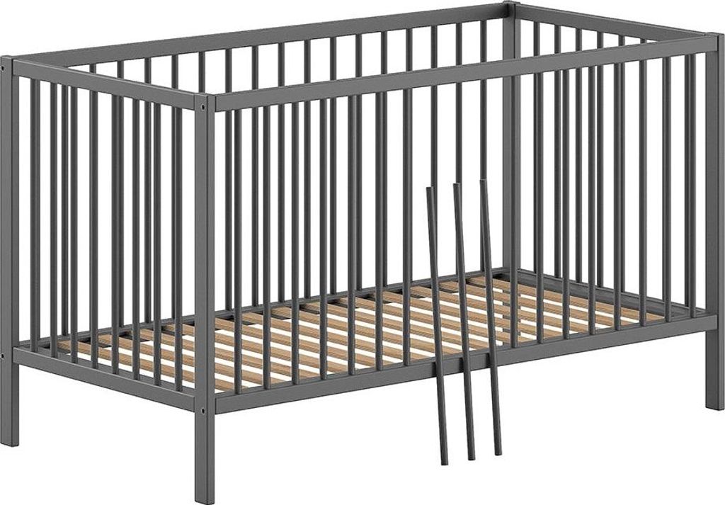 FURNLUX Baby Cot Dino Grau 70x140cm / Hauptfarbe: Grau / Abmessungen: 76 x 144 x 85 cm