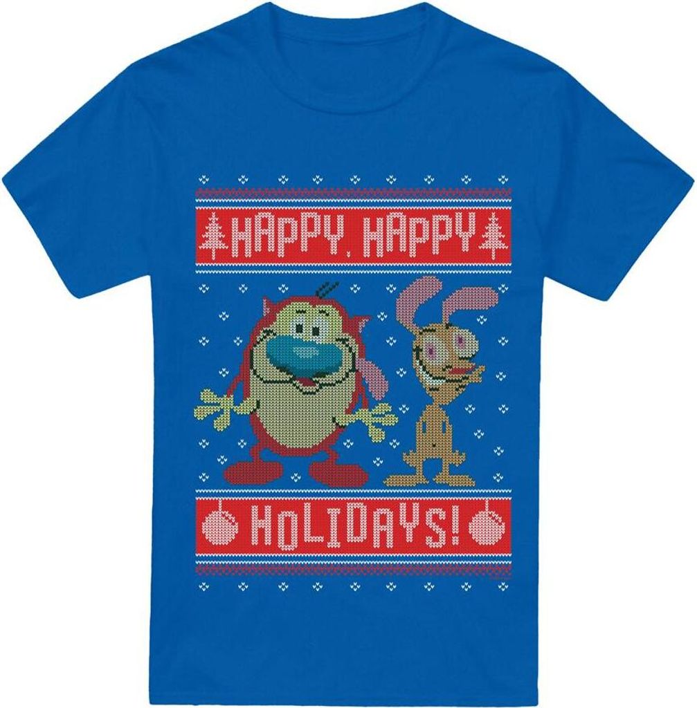 Ren & Stimpy - "Happy, Happy Holidays" T-Shirt für Herren TV6330 (4XL) (Königsblau)