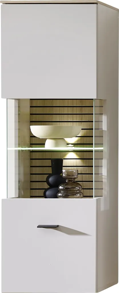 Vitrine Ina décor Chêne Riva et Cachemire avec porte vitrée - 124cm