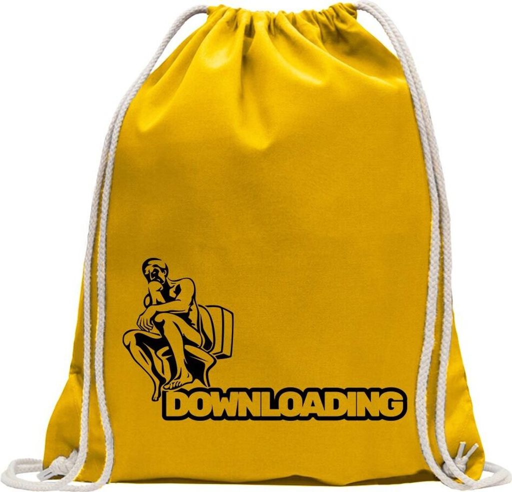Kiwistar - Turnbeutel - gelb - Downloading - Kacke - Klo - Shit - Fun Rucksack Sport Beutel Gymsack Baumwolle mit Ziehgurt