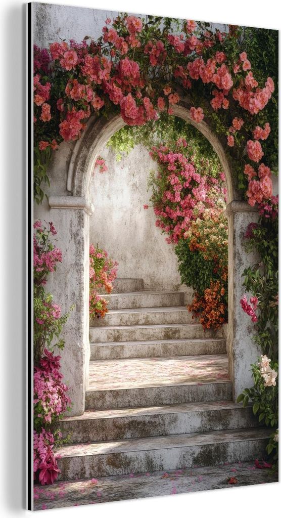 MuchoWow Wanddekoration Metall Metallbild Wandkunst 100x150 cm Durchsichtig - Rosen - Vintage - Tor MuchoWow Aluminium Gemälde - Bild