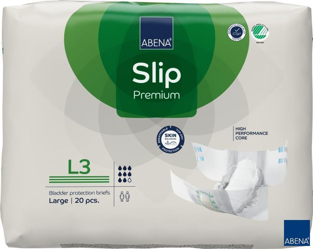 A package of Abena Slip Premium L3 bladder protection briefs.