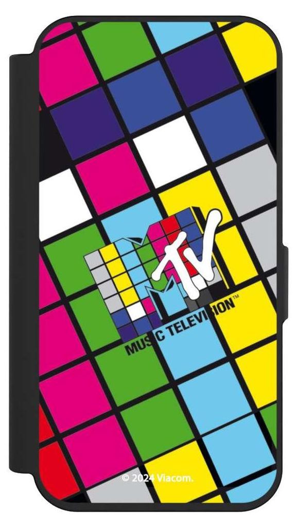 NIVOCASE Klapphülle für Apple iPhone 15 Pro Handyhülle aus Kunst Leder NIVOflip schwarz Fanartikel Offizielles Lizenzprodukt MTV Music Televison