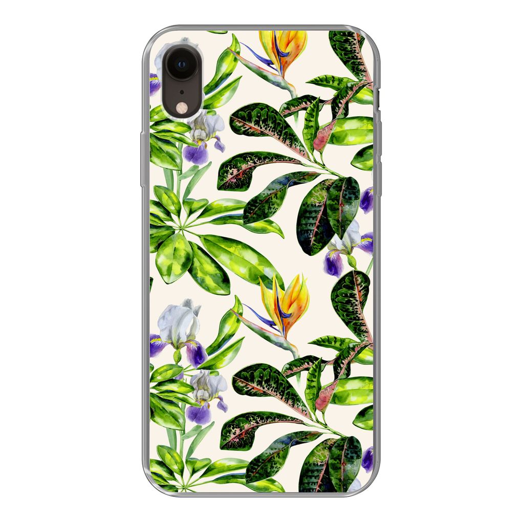 MuchoWow Handyhülle Schutzhülle Hülle für iPhone XR Blätter - Strelitzia - Blüte Silikon Softcase Handy Hülle - Schutzdeckel