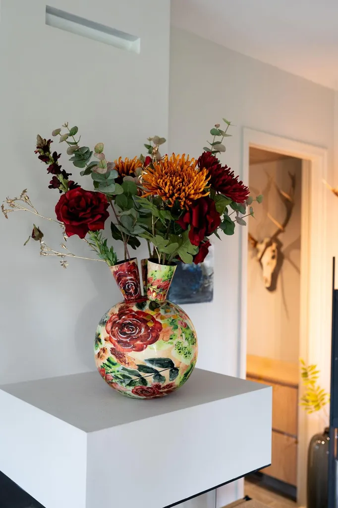 Grand Vase en Céramique Tulpe Rouge 37 cm - Objet Déco Design Moderne