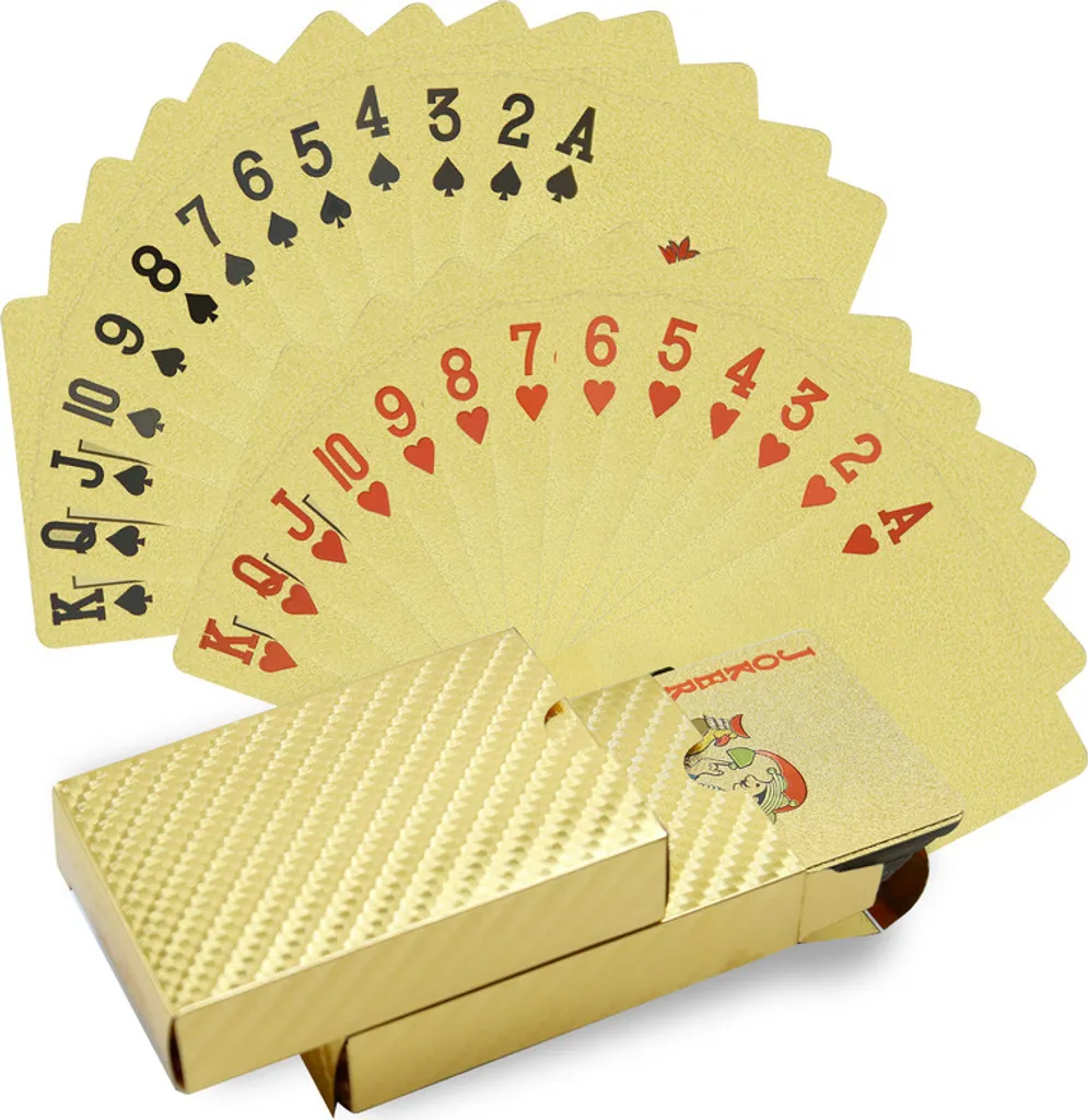 Cartes de Poker en Plastique Imperméable Couleur Feuille d'Or Jeu de 54