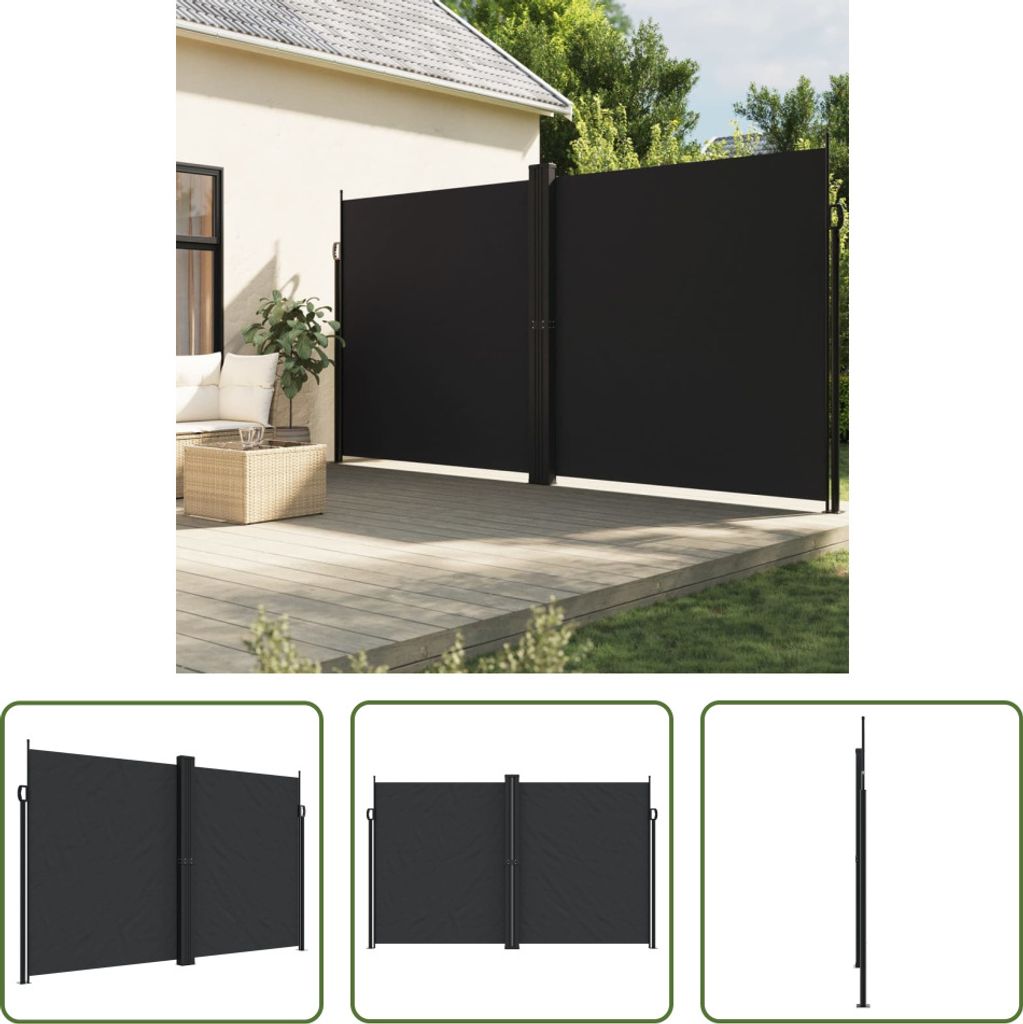 The Living Store Seitenmarkise Ausziehbar Schwarz 200x1000 cm