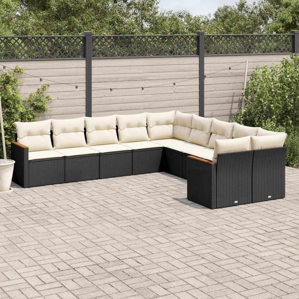Design 10-tlg. Garten-Sofagarnitur mit Kissen Schwarz Poly Rattan, Gartenmöbel-Sets 2024 Neu