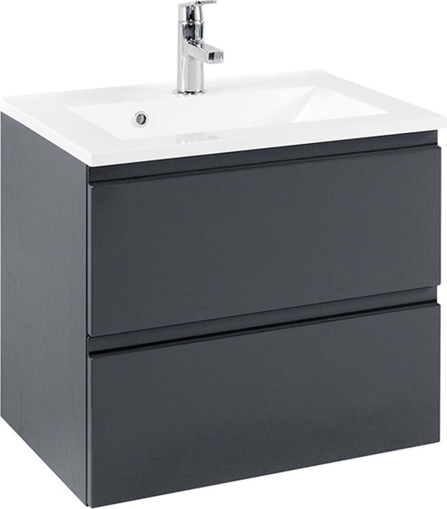 Waschtisch Waschplatz Waschbeckenunterschrank Unterschrank Schrank Bad "Cleo I" (Korpus-graphitgrau/Front-grau-Hochglanz, 60 cm)