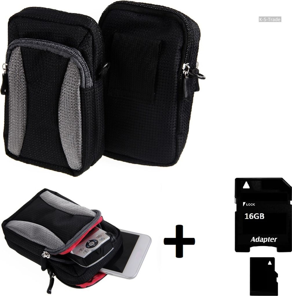 Kompatibel mit Sony FDR-X 3000 R Gürtel Tasche Holster Umhänge Tasche Fototasche Schutz Hülle schwarz-grau + Extrafach K-S-Trade