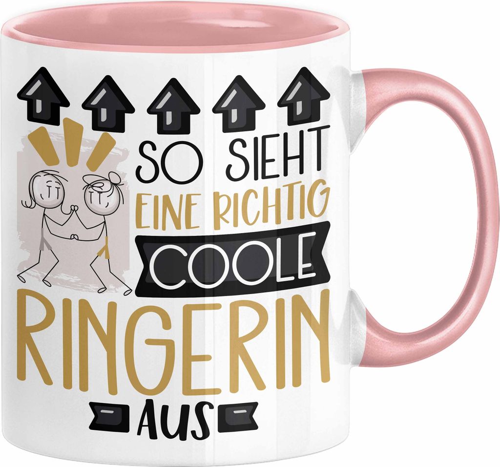 Ringerin Geschenk Tasse Geschenkidee für Ringerin Geburtstag Weihnachten Spruch So Sieht Eine Richtig Coole Ringerin Aus Kaffee-Becher (Rosa)