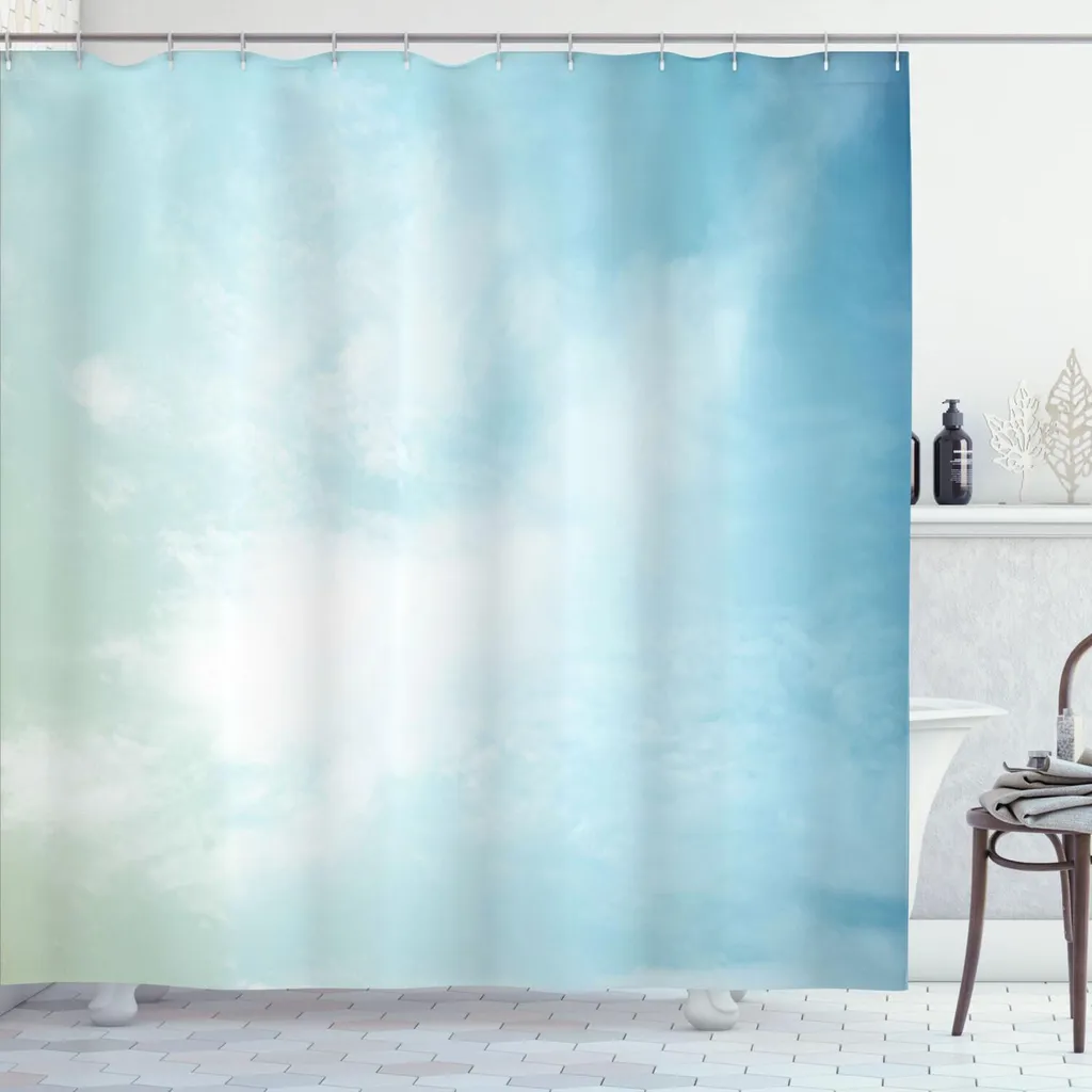 KEPPD Tenda da doccia con cielo blu, prati e nuvole, in tessuto extra lungo, impermeabile, con 12 ganci, per tende da bagno, lavabile, 100x180 cm