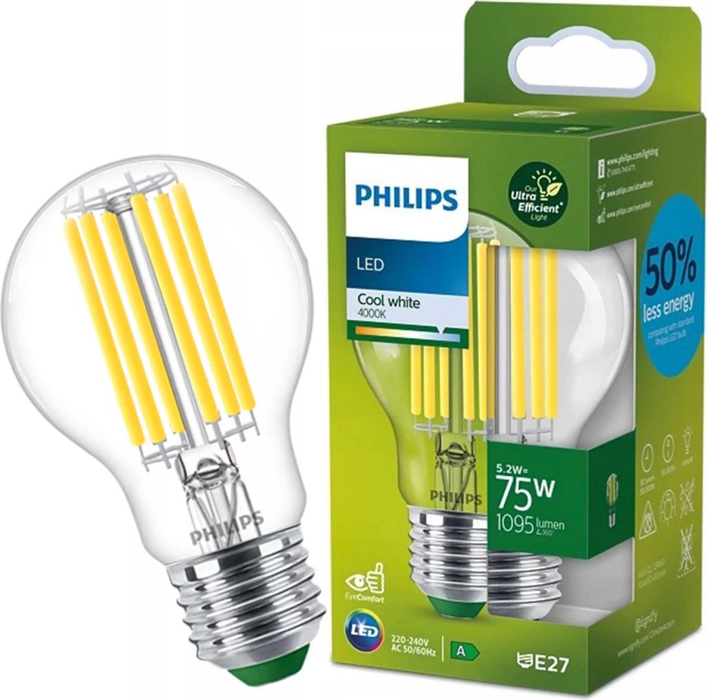 Philips Filament-Lampe, transparent, 75W A60 E27, 5,2 W, 75 Produktbild 