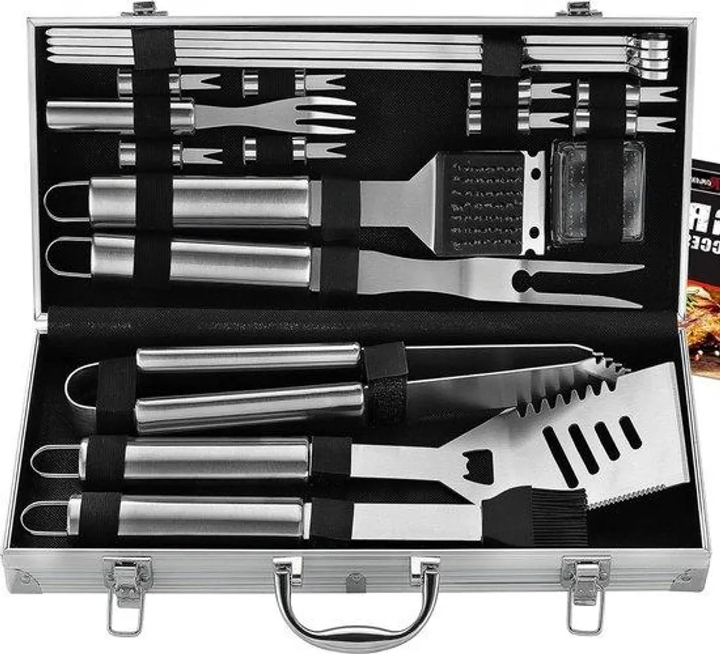 Set de 20 ustensiles barbecue en acier inoxydable avec mallette robuste