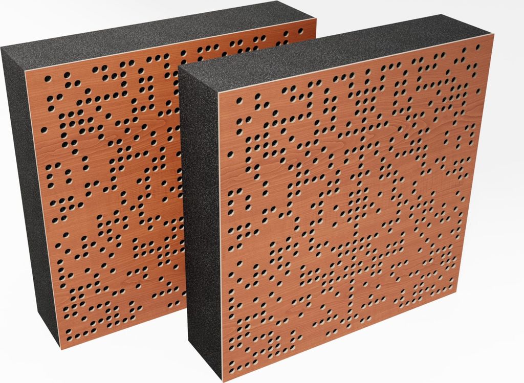 2er-Pack - AbFuser Schallabsorption-Diffuse Akustikplatte | 50 x 50 cm | Farbe: (Kirschrot, BINAR (100 mm))