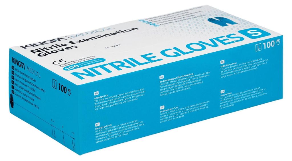 KINGFA Nitril-Handschuhe Blau 100 Stück puderfrei : S Produktbild 