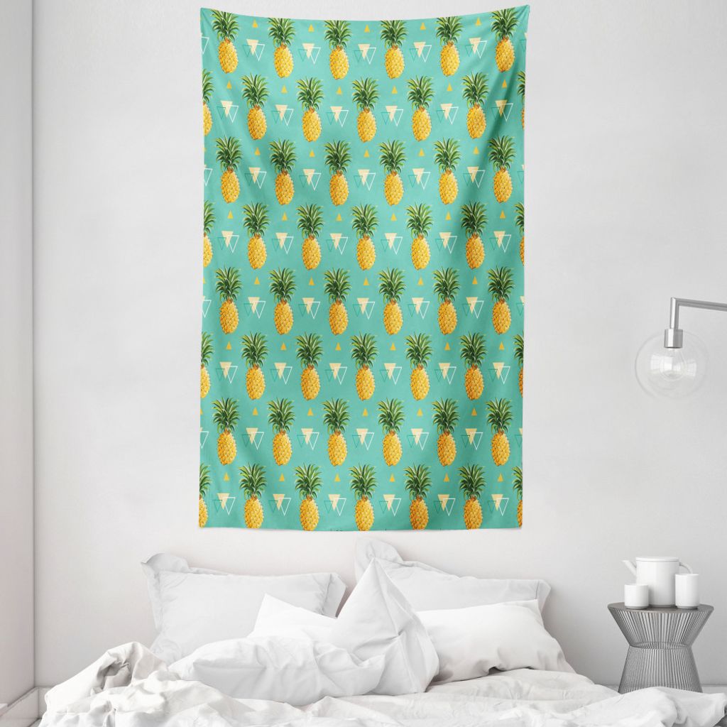 ABAKUHAUS Ananas Wandteppich und Tagesdecke, Hipster Früchte aus Weiches Mikrofaser Stoff Waschbar ohne Verblassen Digitaldruck, 140 x 230 cm, Tur...