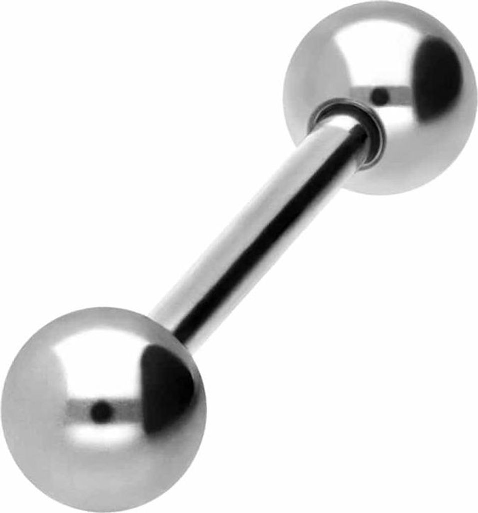 Zungenpiercing, Intim-Piercing Titan Barbell Silber Stablänge: 13mm + Stabstärke: 1,6mm + Kugelgröße: 5mm