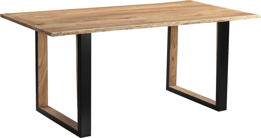 Baumkantentisch 140 x 80 cm Akazie massiv naturfarben schwarzem U-Gestell aus Metall + Holz BRISBANE