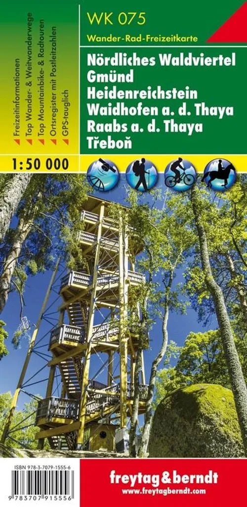 Carte de loisirs WK 075 pour randonnée et vélo Nord du Waldviertel 1:50 000