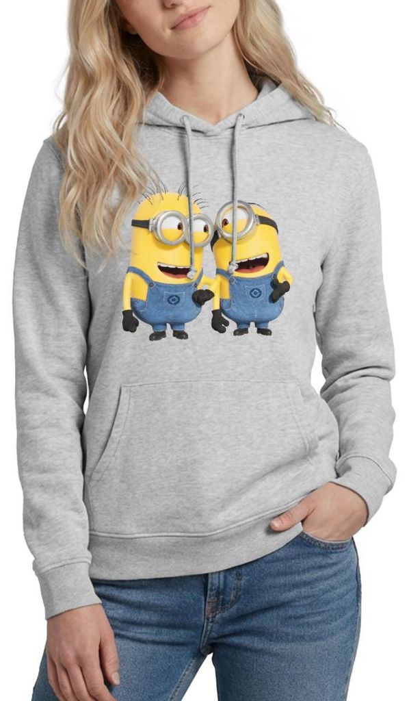 Spreadshirt Minions Despicable Me Phil Und Stuart Damen Hoodie, XXL, Hellgrau meliert