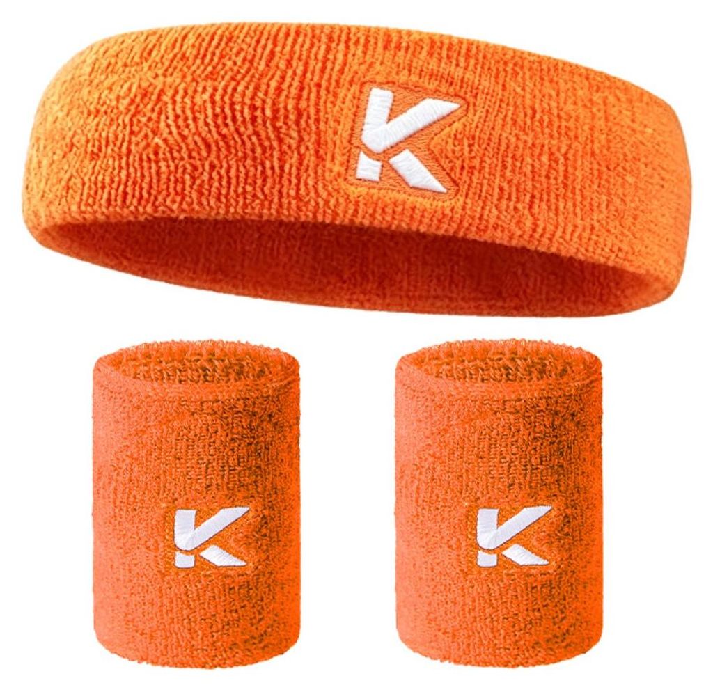 INF Baumwolle Stirnband und Handgelenkband Set atmungsaktiv elastisch Orange