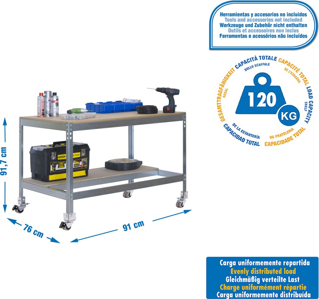Metallarbeitstisch und Montage ohne Parafuses SIMONWORK MOBILE BT0 900 GALVA/WOOD