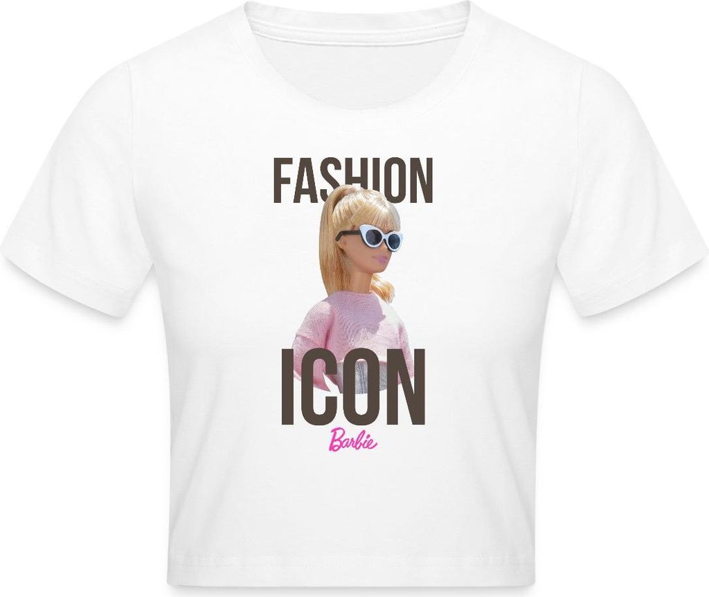 Spreadshirt Barbie Fashion Icon Crop Top, L, Weiß