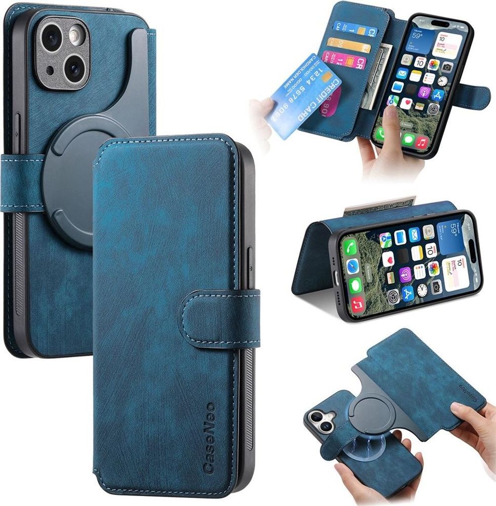 iPhone 16 Hülle - CaseNeo 2-in-1 Klapphülle & Back Cover - MagSafe Compatible - Blau