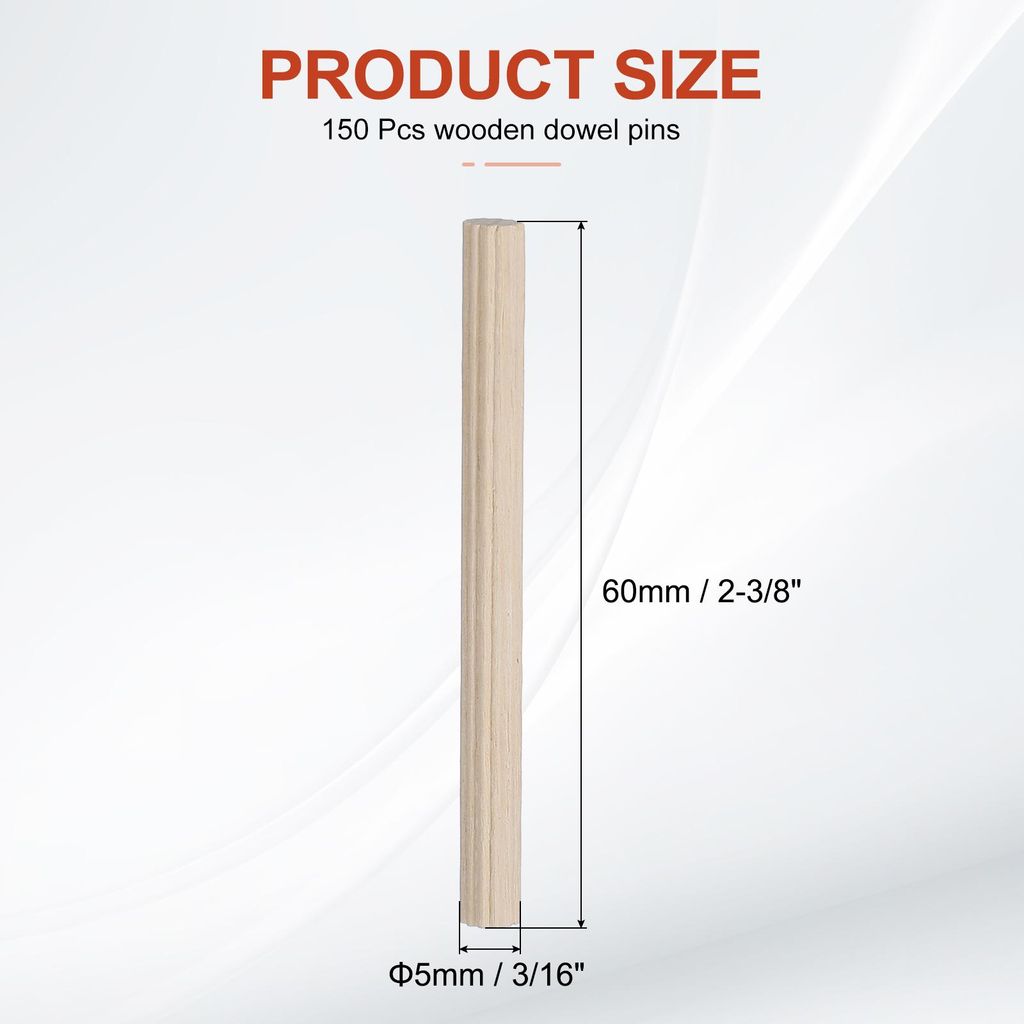150 Stš¹ck 5 x 60mm Holzdš¹bel Set, Holzrillendš¹bel Riffelholzdš¹bel Holzstifte Dš¹bel Set Gerillte Holzš¹belstifte Dš¹bel Holz mit ...
