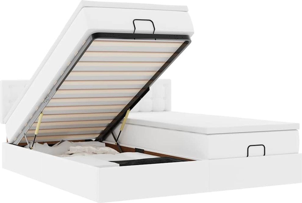vidaXL Ottoman-Bett mit Matratzen & LEDs Weiß 180x200 cm Kunstleder
